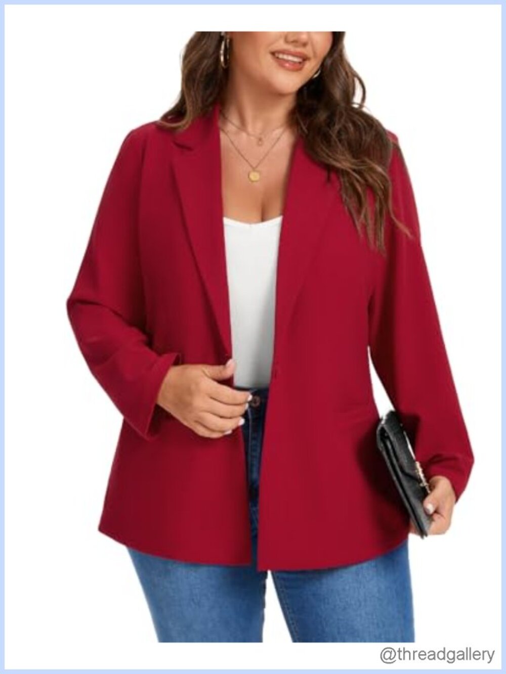 Plus Size Women's Blazer Long Sleeve Notch Lapel Button Front Jacket with